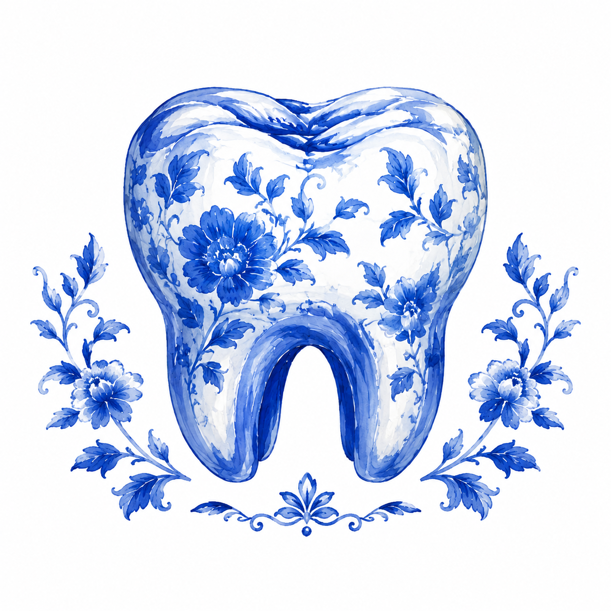 Blue watercolor tooth illustration